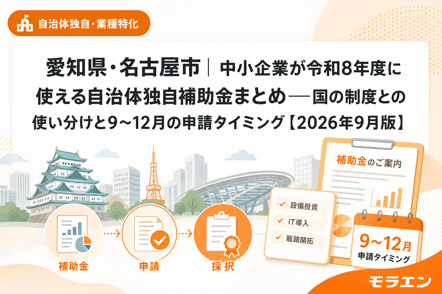 愛知県・名古屋市|中小企業が令和8年度に使える自治体独自補助金まとめ──国の制度との使い分けと9〜12月の申請タイミング【2026年9月版】