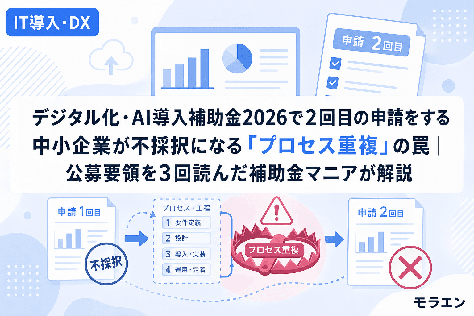 デジタル化・AI導入補助金2026で2回目の申請をする中小企業が不採択になる「プロセス重複」の罠|公募要領を3回読んだ補助金マニアが解説