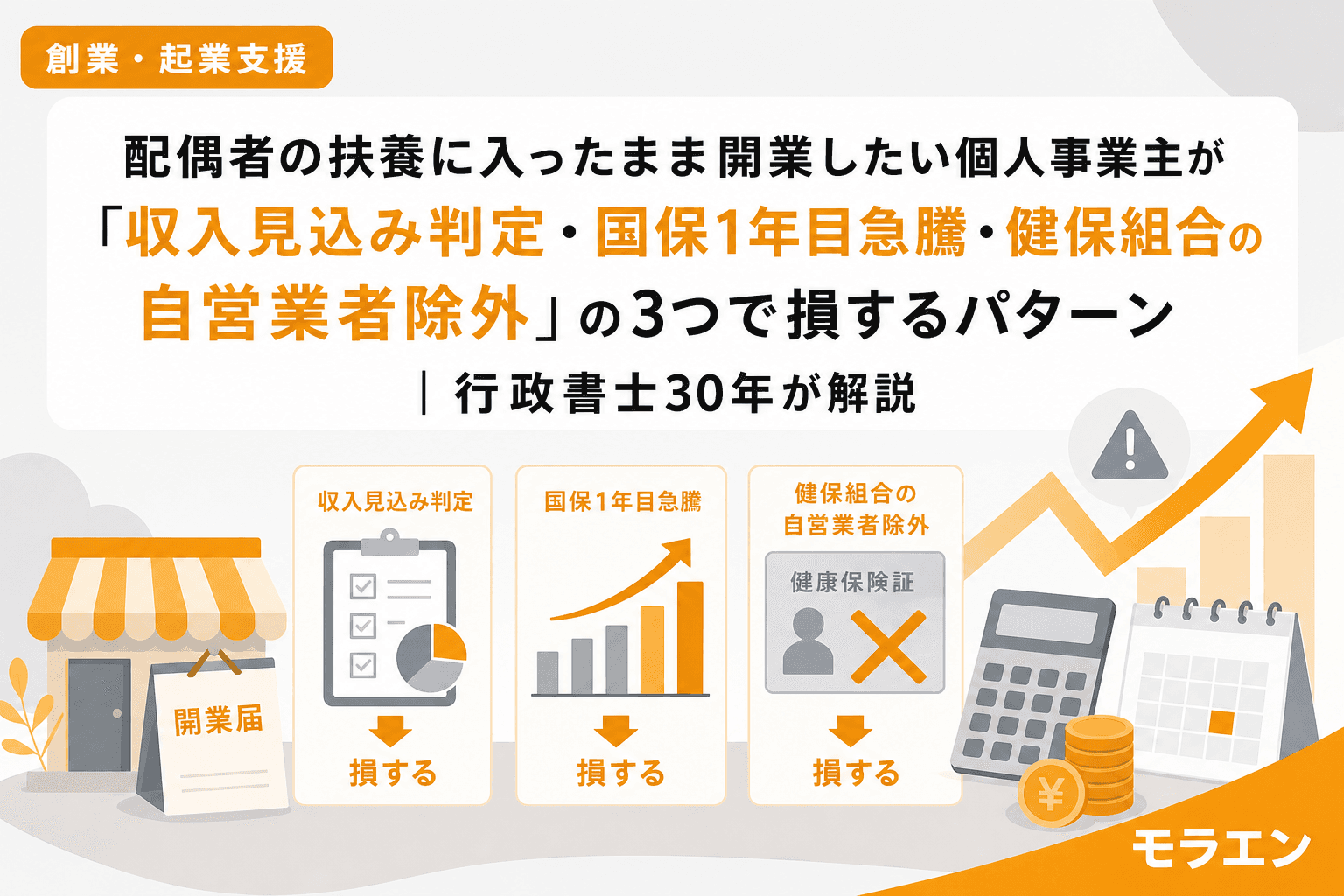 配偶者の扶養に入ったまま開業したい個人事業主が「収入見込み判定・国保1年目急騰・健保組合の自営業者除外」の3つで損するパターン|行政書士30年が解説