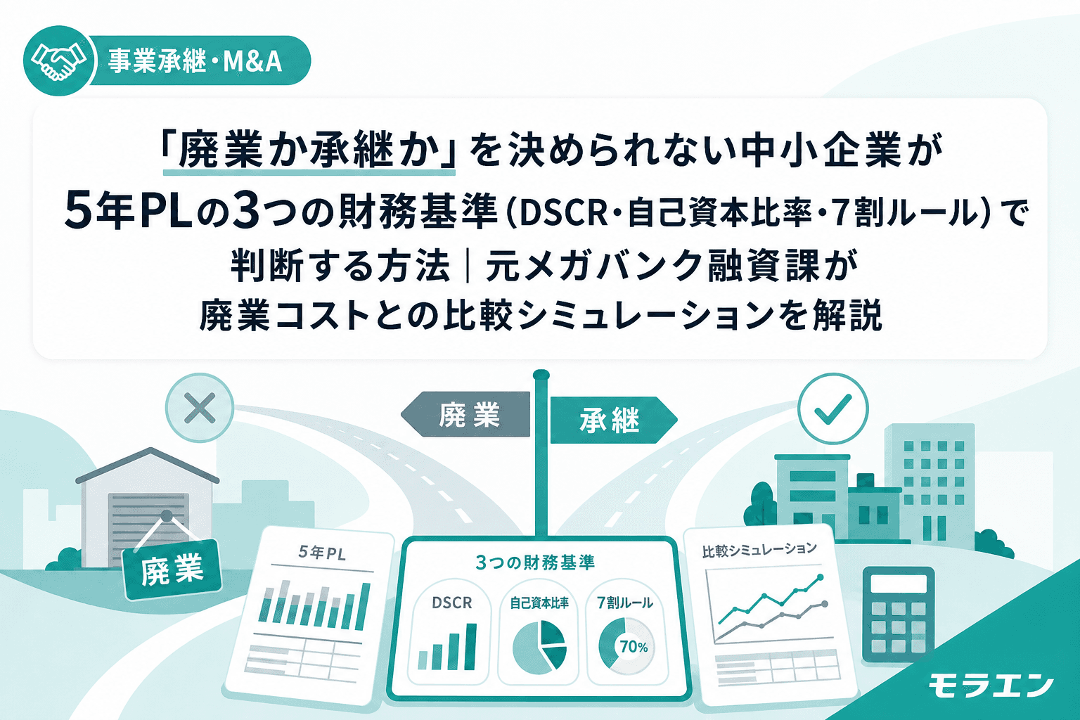「廃業か承継か」を決められない中小企業が5年PLの3つの財務基準(DSCR・自己資本比率・7割ルール)で判断する方法|元メガバンク融資課が廃業コストとの比較シミュレーションを解説