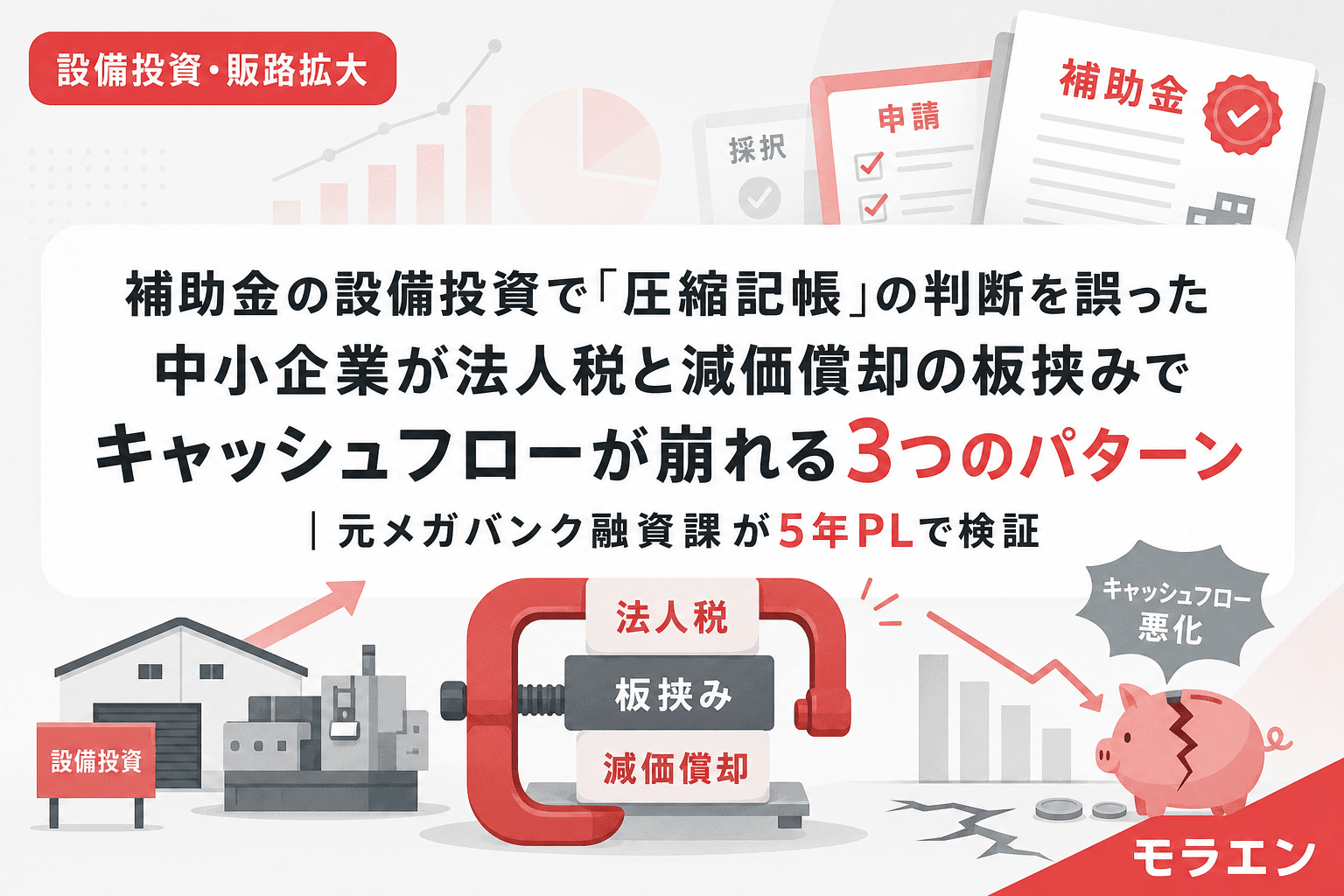 補助金の設備投資で「圧縮記帳」の判断を誤った中小企業が法人税と減価償却の板挟みでキャッシュフローが崩れる3つのパターン|元メガバンク融資課が5年PLで検証
