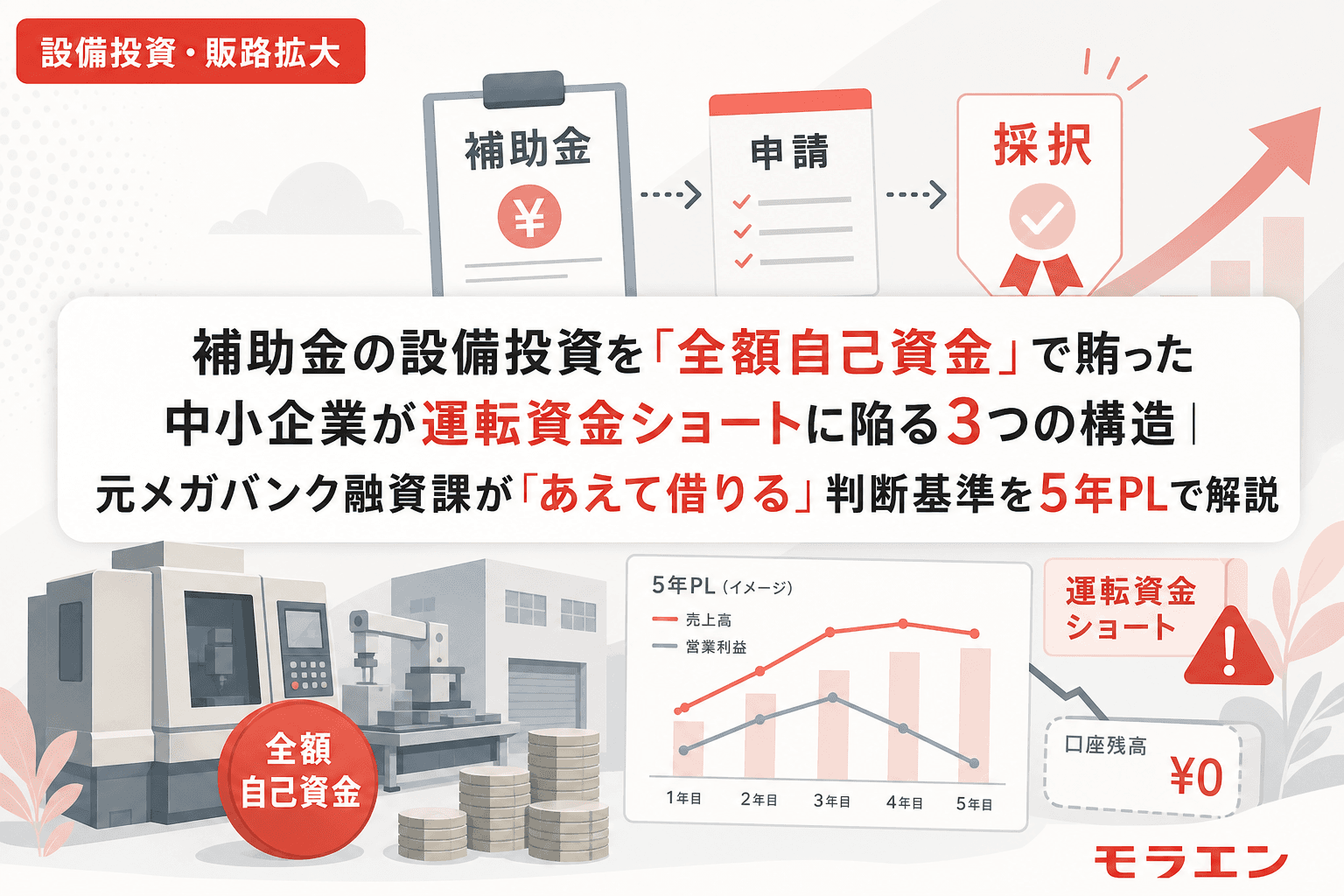 補助金の設備投資を「全額自己資金」で賄った中小企業が運転資金ショートに陥る3つの構造|元メガバンク融資課が「あえて借りる」判断基準を5年PLで解説