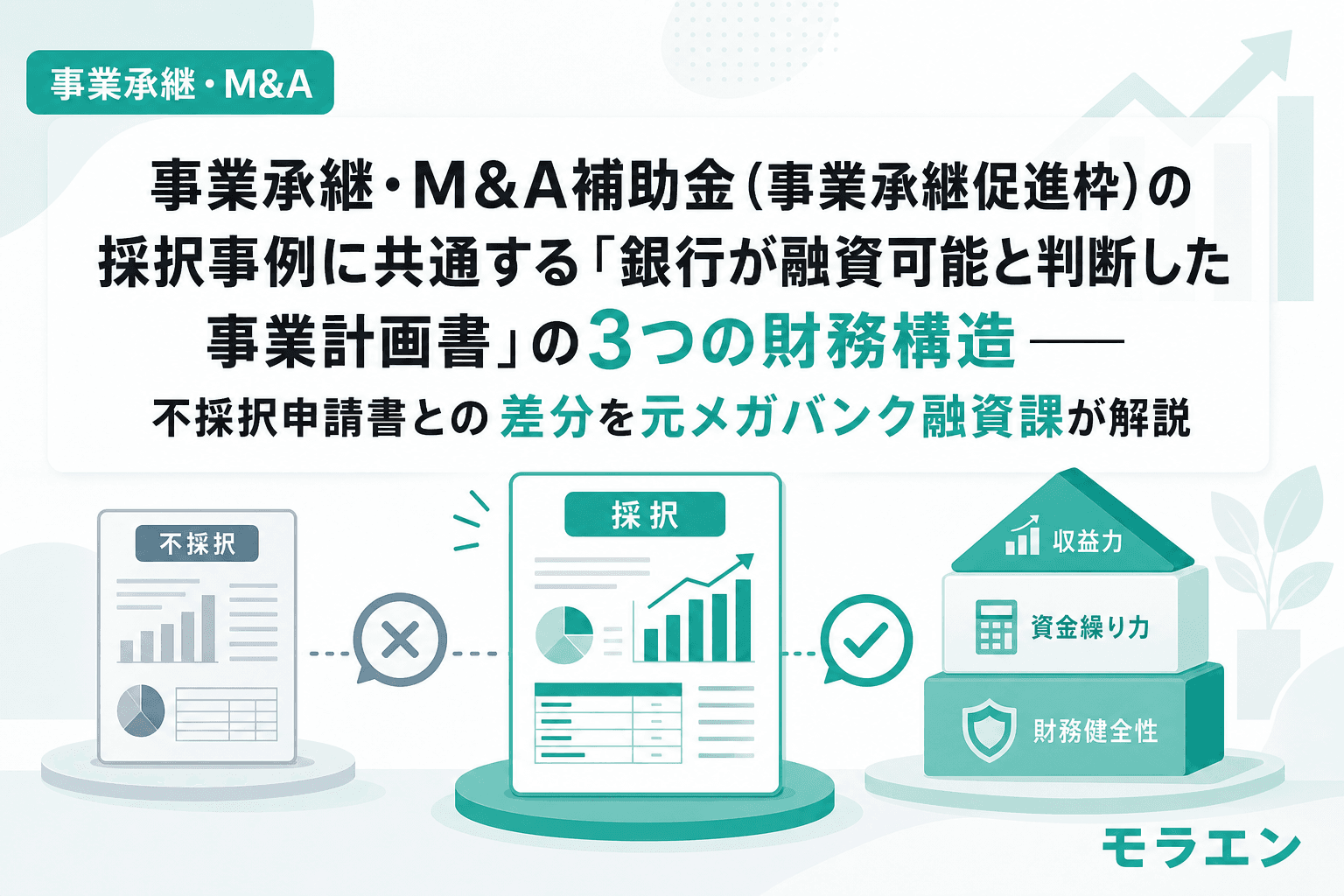 事業承継・M&A補助金(事業承継促進枠)の採択事例に共通する「銀行が融資可能と判断した事業計画書」の3つの財務構造——不採択申請書との差分を元メガバンク融資課が解説