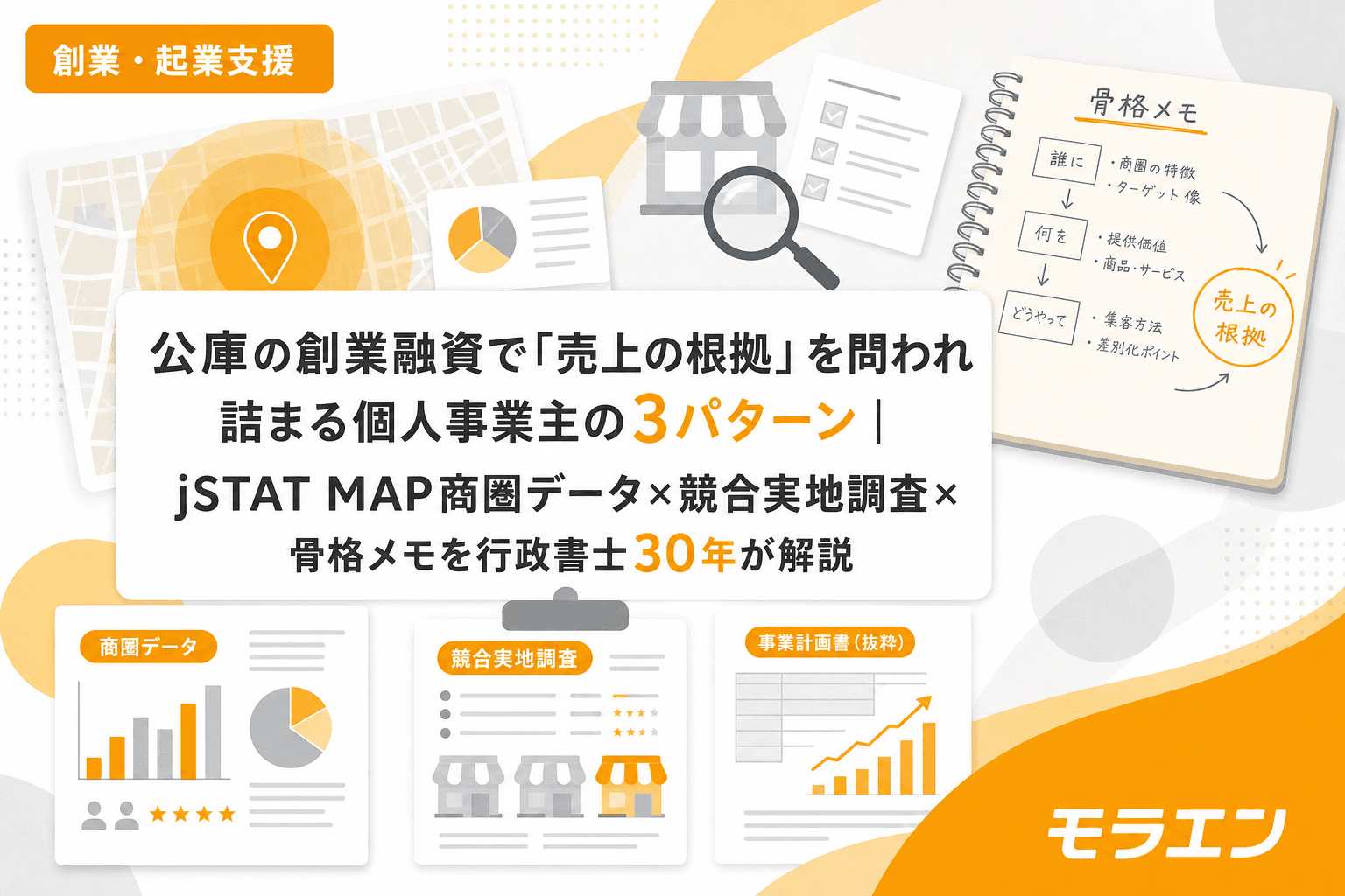 公庫の創業融資で「売上の根拠」を問われ詰まる個人事業主の3パターン|jSTAT MAP商圏データ×競合実地調査×骨格メモを行政書士30年が解説